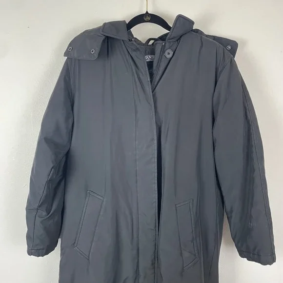Lands End Womens Black Hooded Long Goose DownPuffer Coat Parka Sz S Winter Coat - Picture 2 of 7